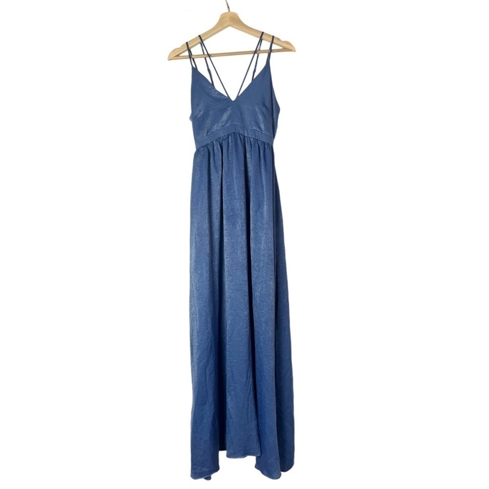 The Vanity Room Blue Cross Back Satin Slip Maxi Gown Dress XS